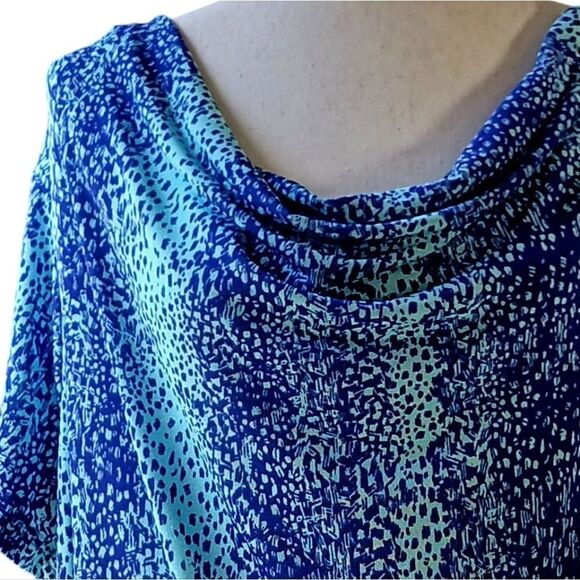 JACLYN SMITH Knit Blouse Draped Neckline Print Short Sleeve Aqua Plus Size 3X - Picture 2 of 10